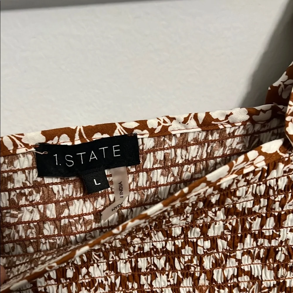NWOT Floral Brown Puff Sleeve Dress - Picture 3 of 3
